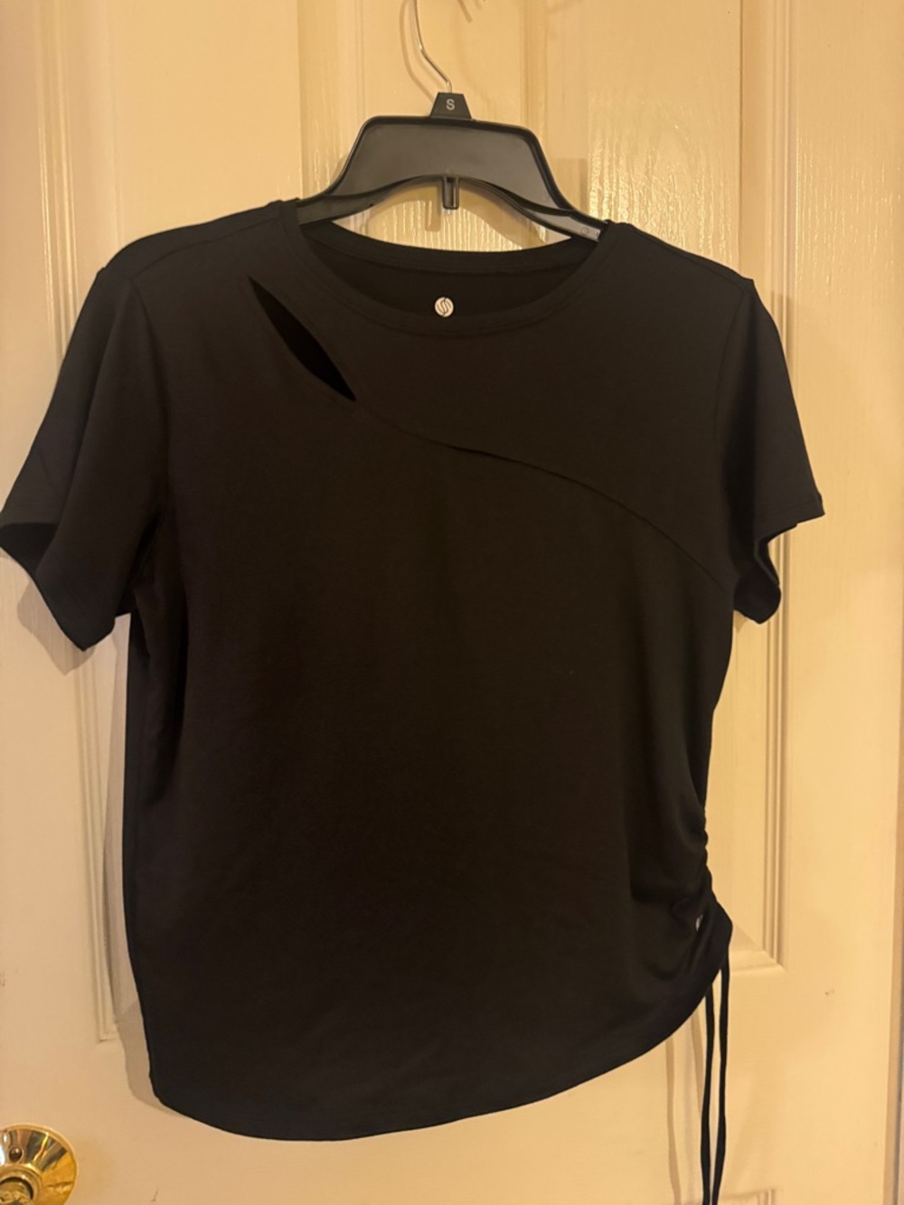 Black Short Sleeve Jersey Top with Asymmetric Cutout and Side Tie